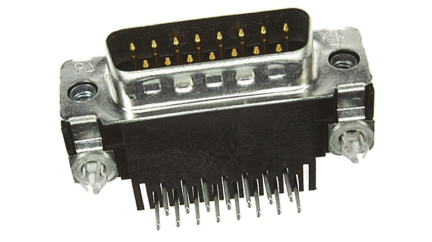 TE Connectivity Amplimite HD-20 15 Way Right Angle Through Hole D-sub Connector Plug, with 4-40 UNC Threaded Inserts,