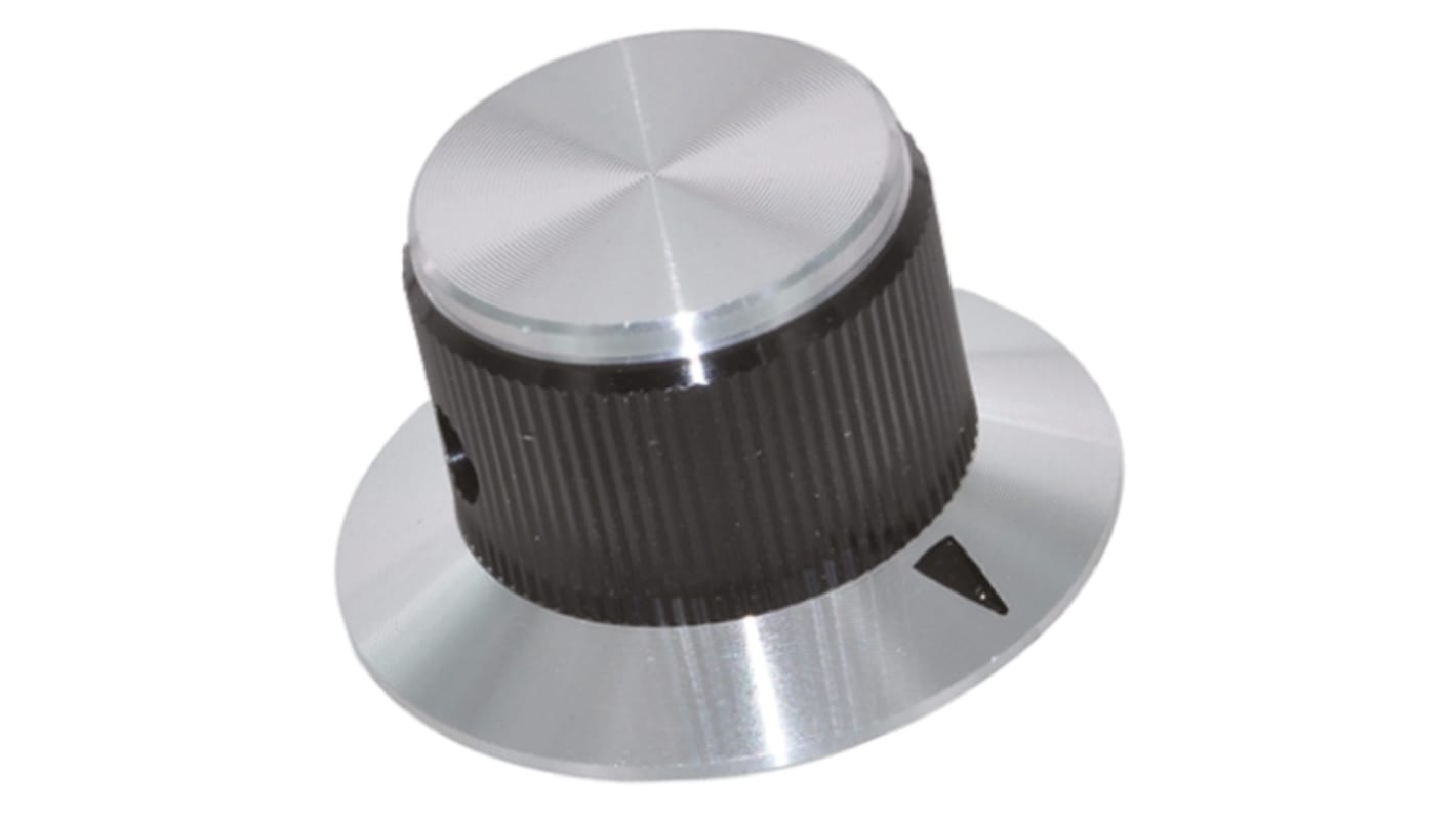 TE Connectivity 28.4mm Black Potentiometer Knob for 6.35mm Shaft Splined, KNS701BA1/4