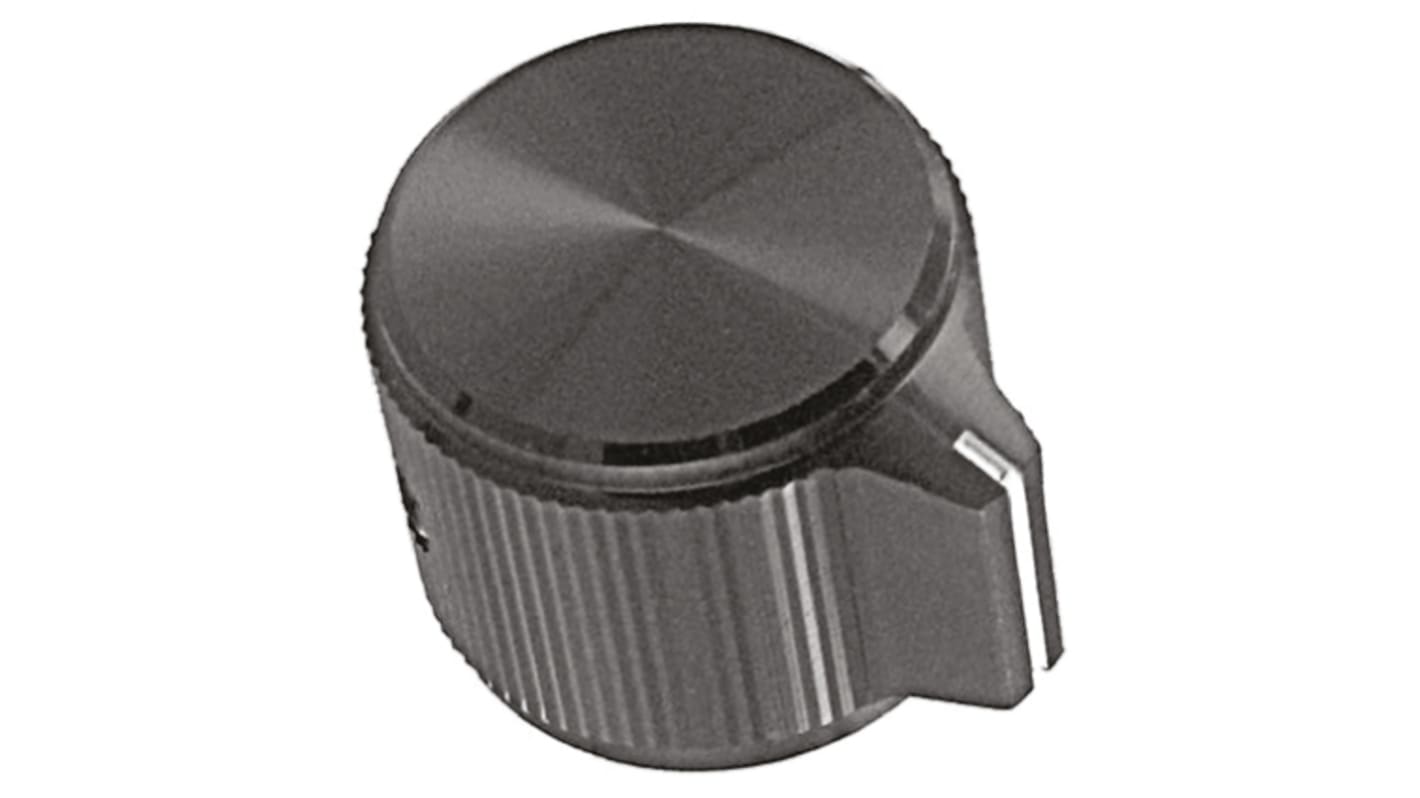TE Connectivity 19mm Black Potentiometer Knob for 6.35mm Shaft, KPN700B1/4