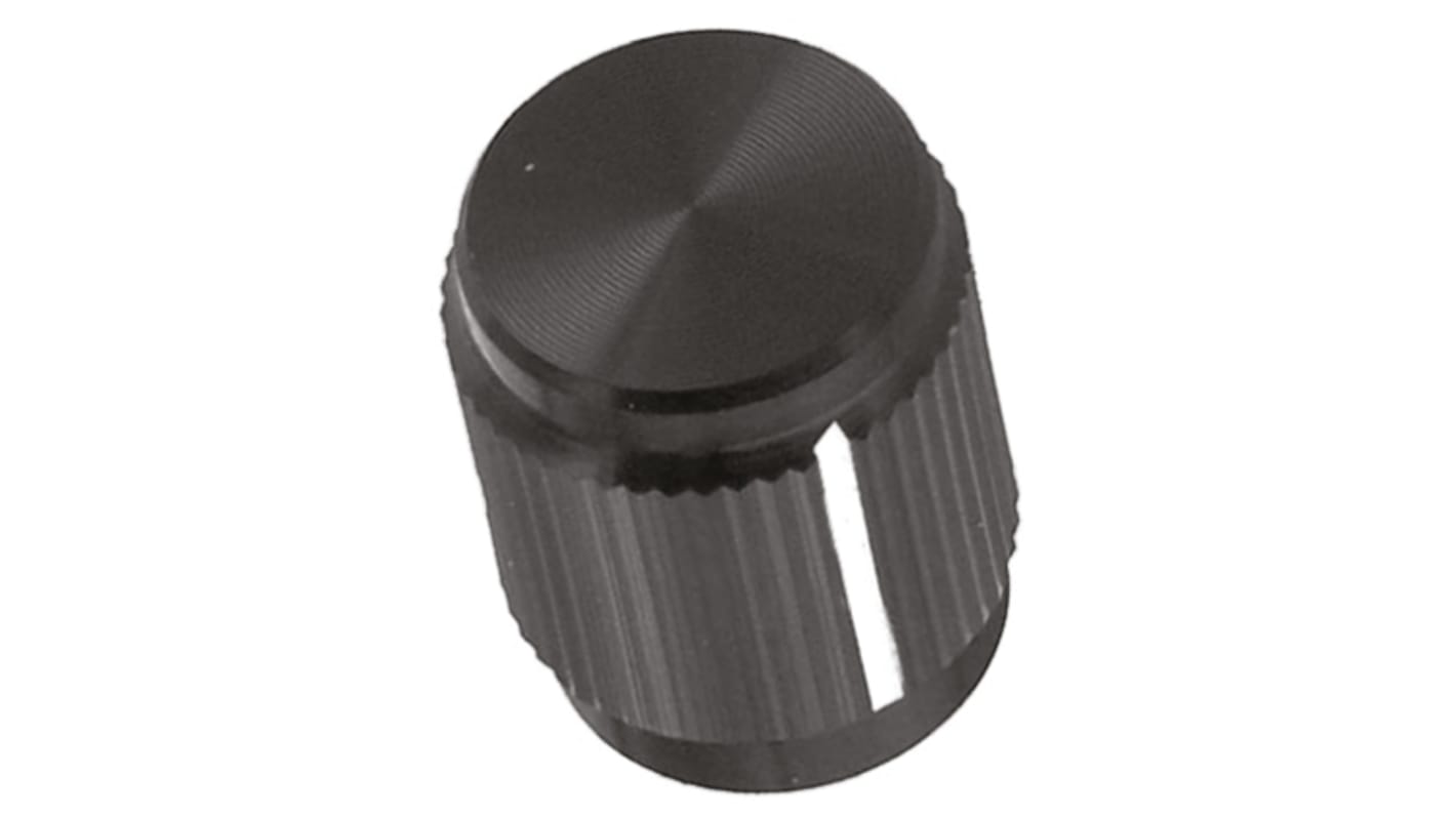 TE Connectivity 12.7mm Black Potentiometer Knob for 6.35mm Shaft Splined, KN500B1/4