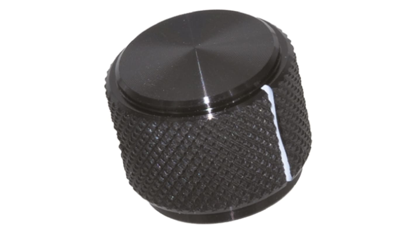 TE Connectivity 19mm Black Potentiometer Knob for 6.35mm Shaft Splined, KD700B1/4