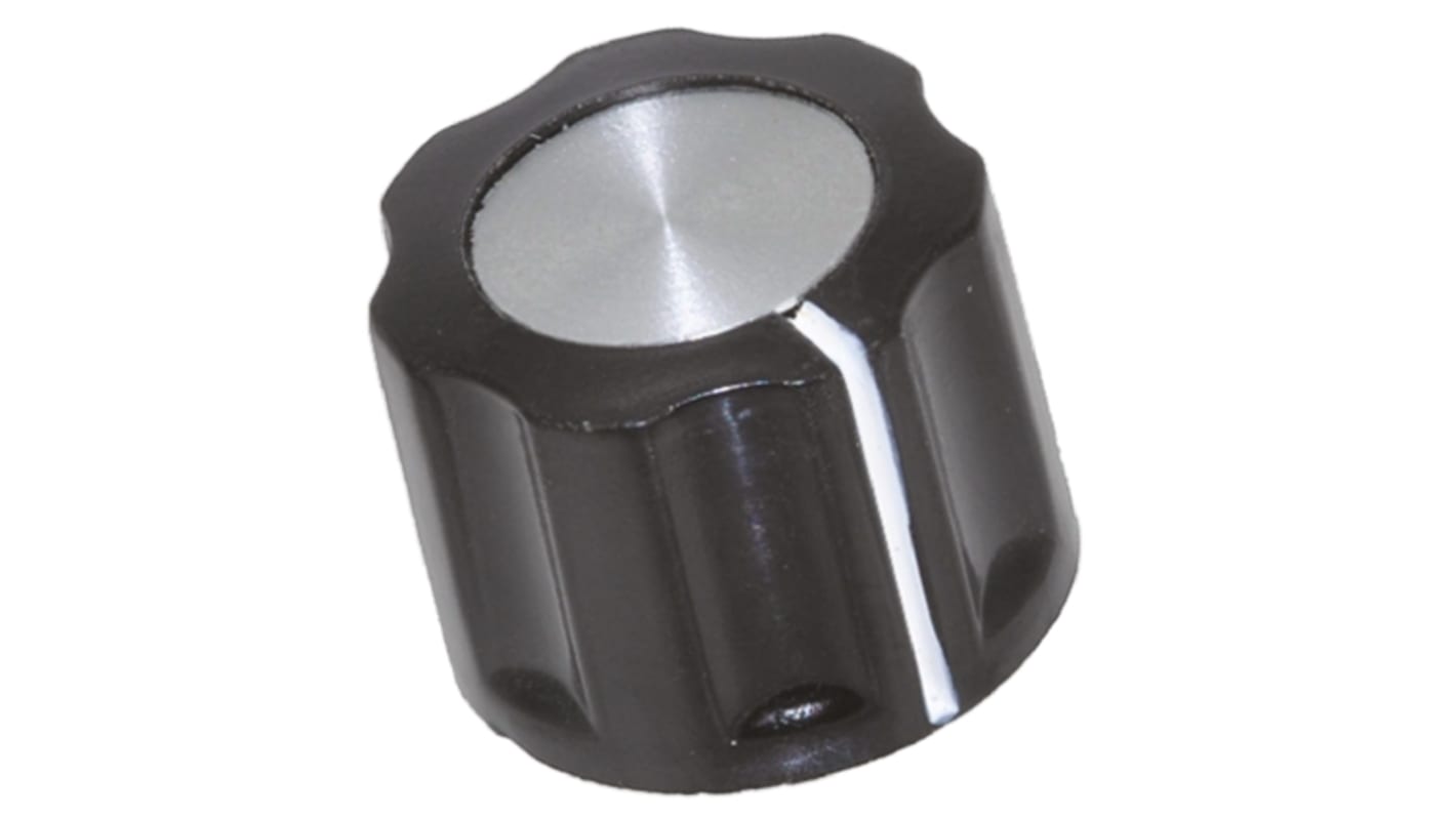 TE Connectivity 15.9mm Black Potentiometer Knob for 6.35mm Shaft Splined, PKE60B1/4