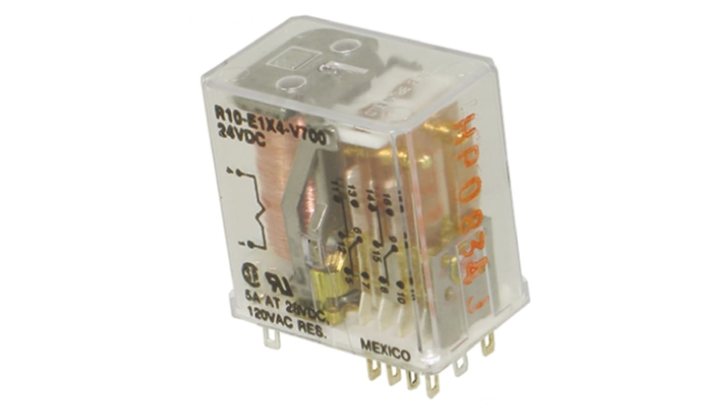 TE Connectivity R10 24V dc Spule 4-poliger Wechsler 5A 700Ω 750mW Monostabiles Relais