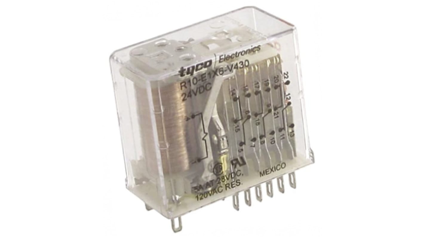 TE Connectivity Non-Latching Relay, 24V Coil, 5A Switching Current, 6PDT