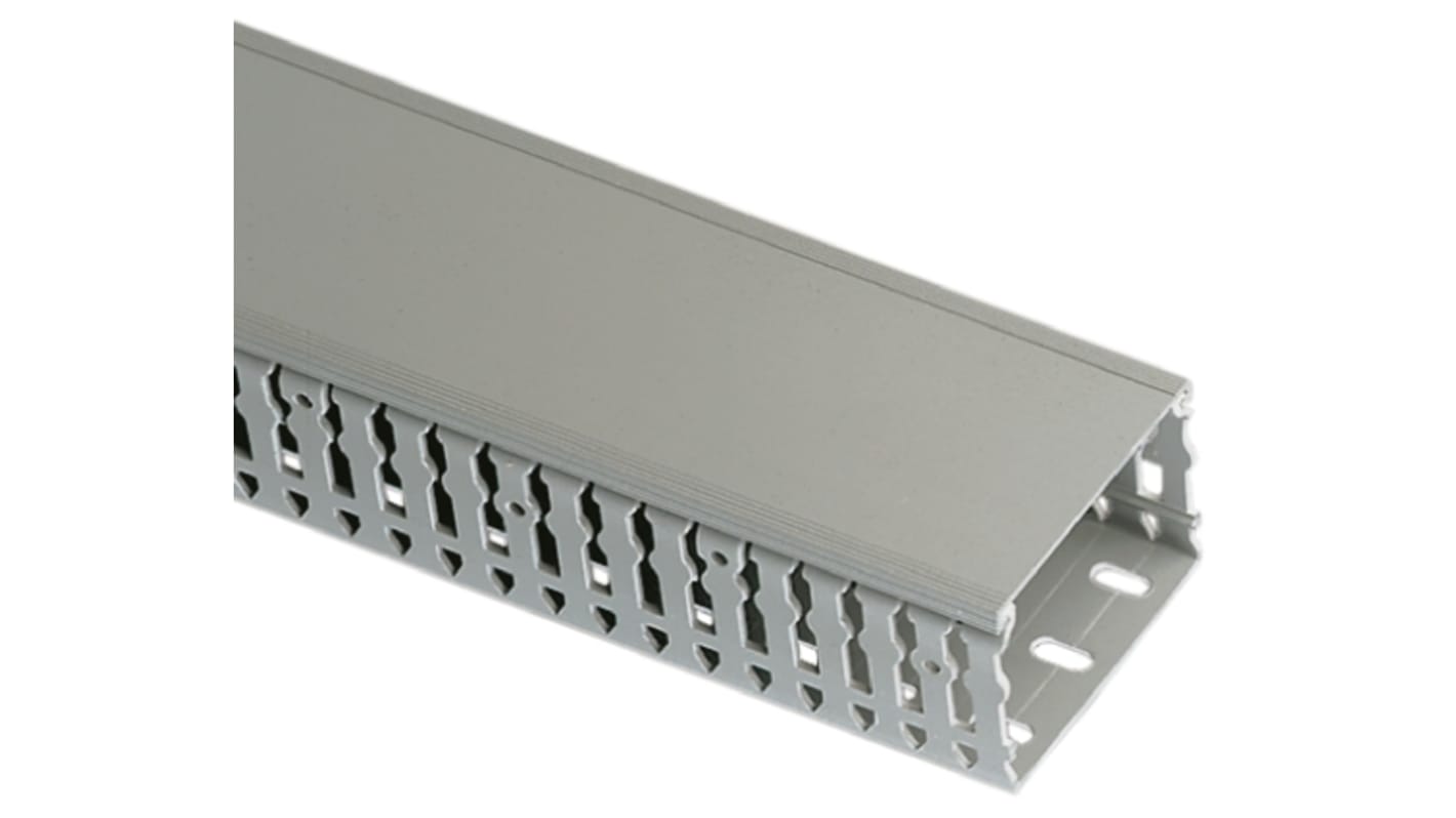 Goulotte à fentes latérales ouvertes Legrand Transcab, 60 mm x 80mm x 2m, en PVC Gris