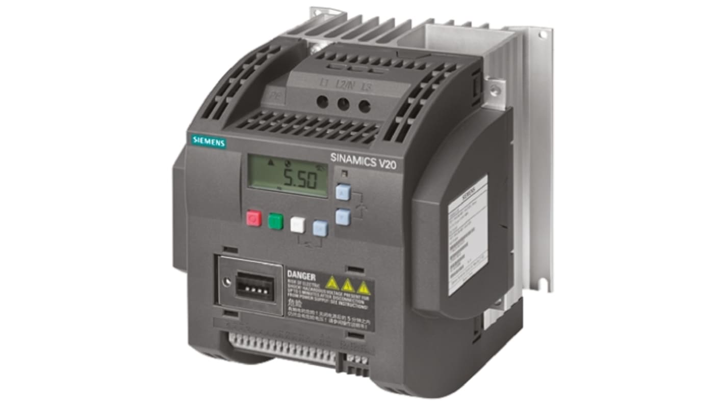 Siemens Inverter Drive, 4 kW, 3 Phase, 400 V ac, 8.2 A, 8.8 A, SINAMICS V20 Series