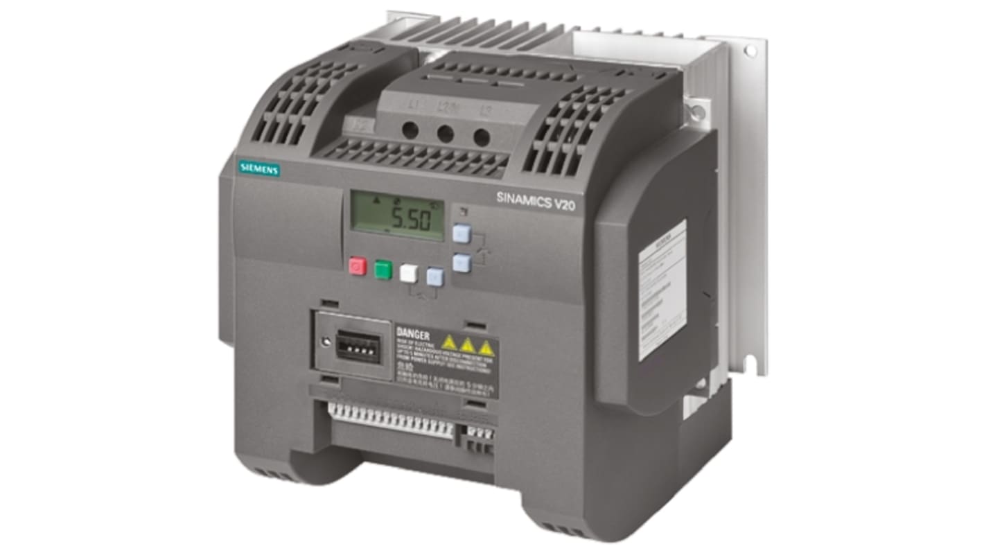 Siemens Inverter Drive, 5.5 kW, 3 Phase, 400 V ac, 11 A, 12.5 A, SINAMICS V20 Series