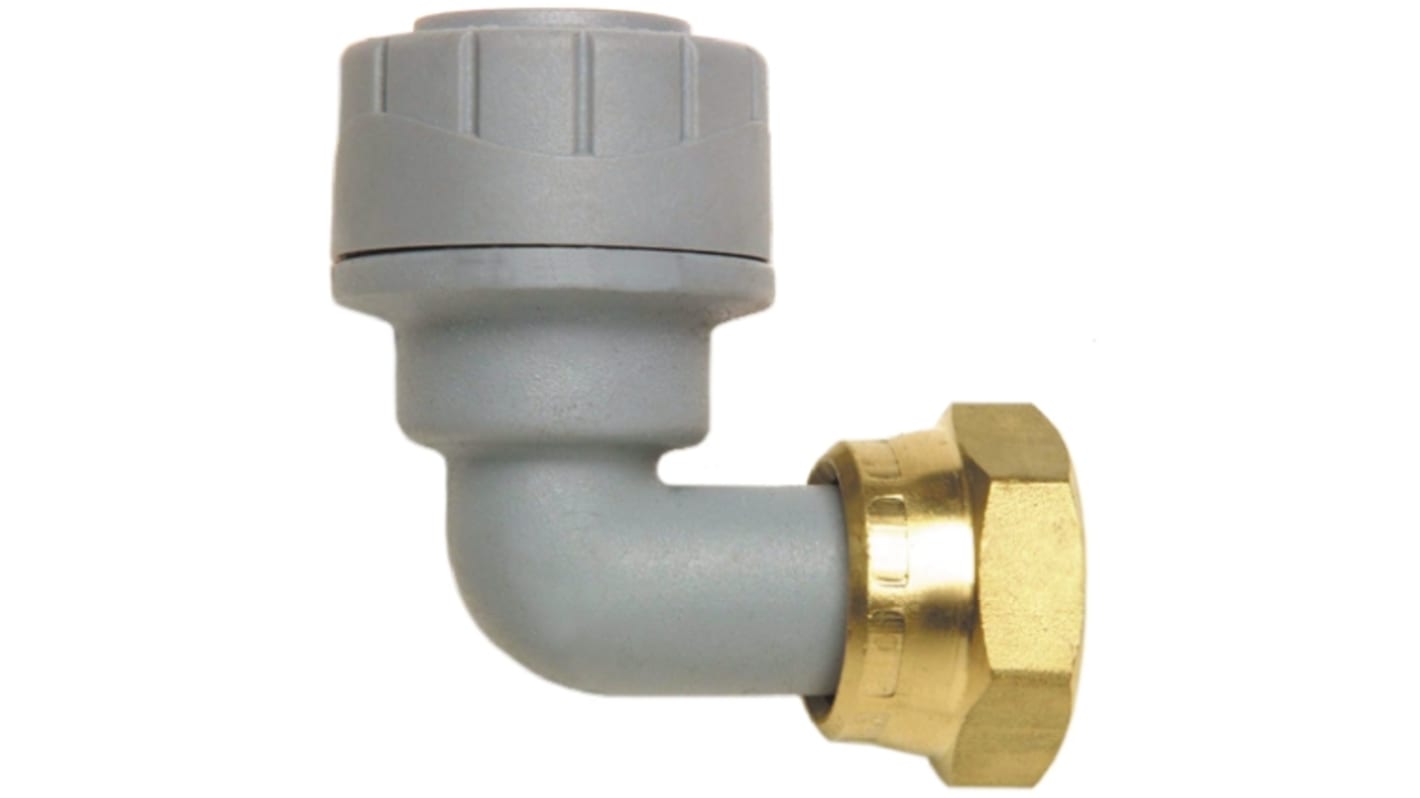 Polyplumb Plastic Pipe Fitting, 90° Push Fit Tap Connector, 15mm 1/2in