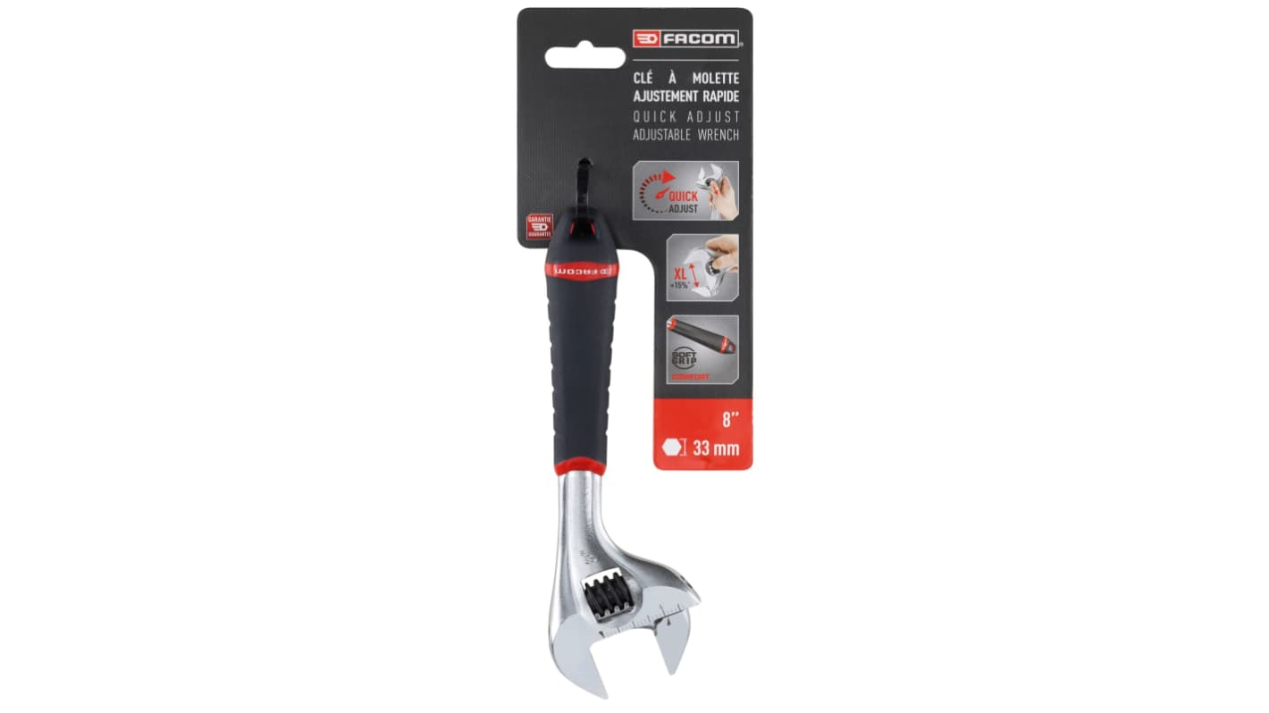 Facom Adjustable Spanner, 209 mm Overall, 27mm Jaw Capacity, Plastic Handle