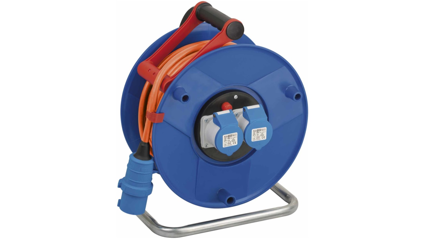 brennenstuhl 25m 2 Socket BS4343/EN60309 230V-16A Cable Reel Open Reel, 230 V, IP44