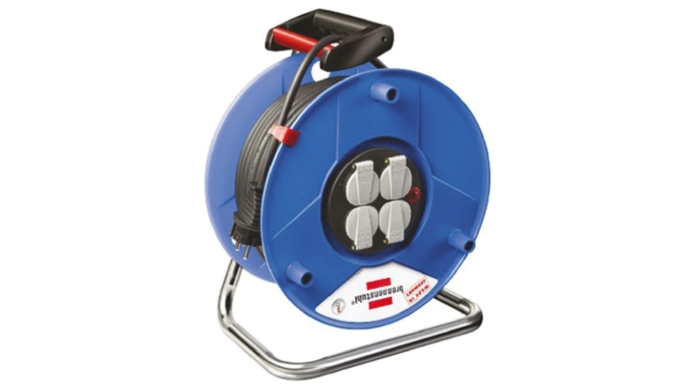 Enrollacable brennenstuhl Garant, long. cable 50m, 4 tomas Tipo F - Schuko alemán, 230 V, 16A, de PVC Negro, IP20