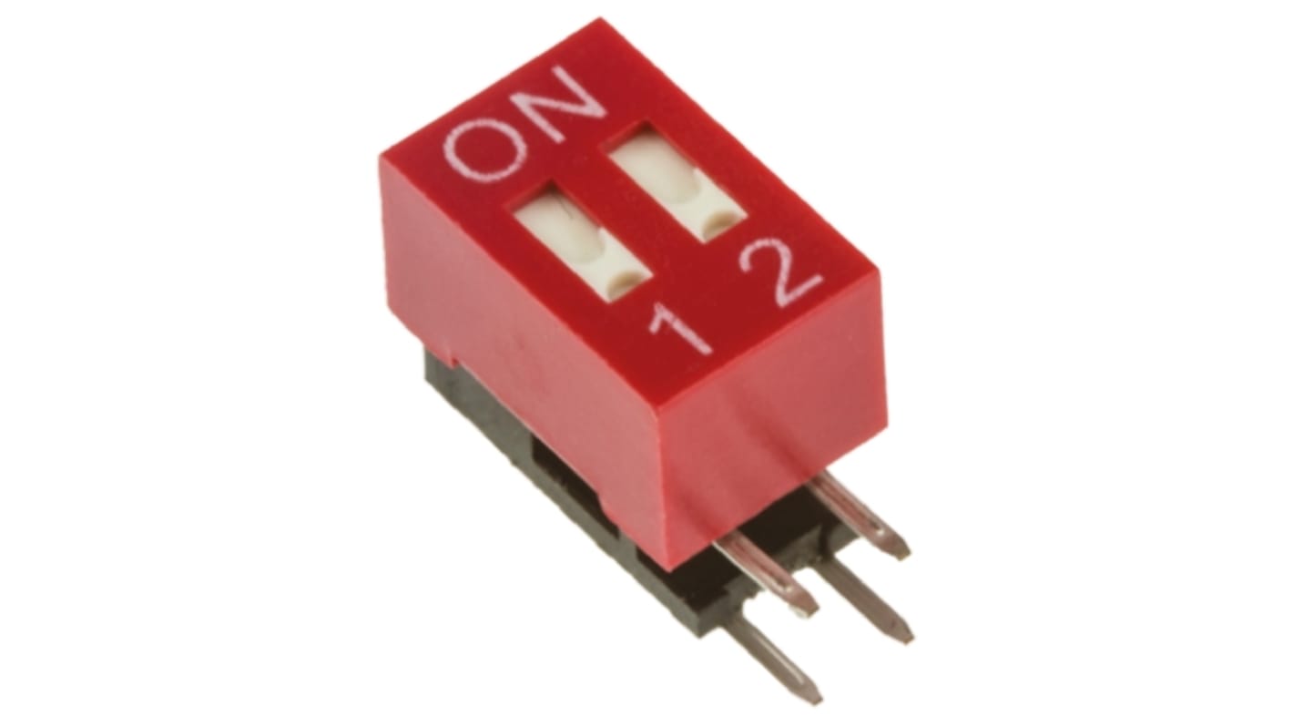 Wurth Elektronik 2 Way Through Hole Right Angle Dip Switch DPST, Flat Actuator