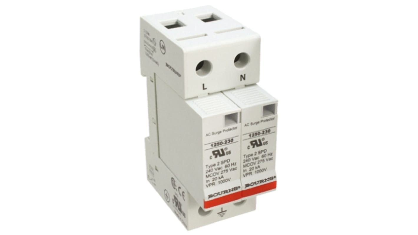 Bourns, 1250 Surge Arrester 415 V ac Maximum Voltage Rating 50kA Maximum Surge Current 2 Pole Protector