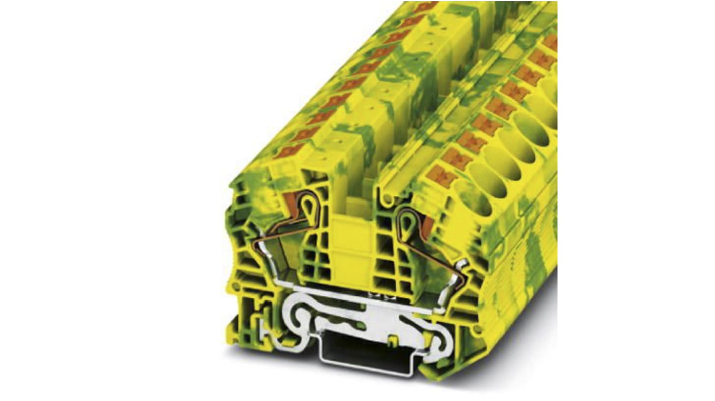 Phoenix Contact PT 16 N-PE Series Green/Yellow Earth Terminal Block, Single-Level, Push In Termination