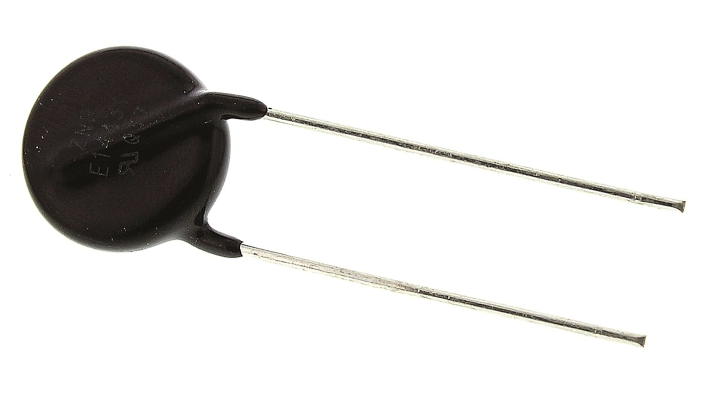 Varistor de disco Panasonic V, tensión de ruptura 430V, 100A, 303J, 800pF, dim. 16.5 x 6.2mm, paso 10mm