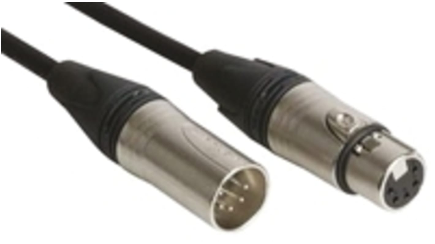 Van Damme Male 5 Pin XLR to Female 5 Pin XLR  Cable, Black, 10m