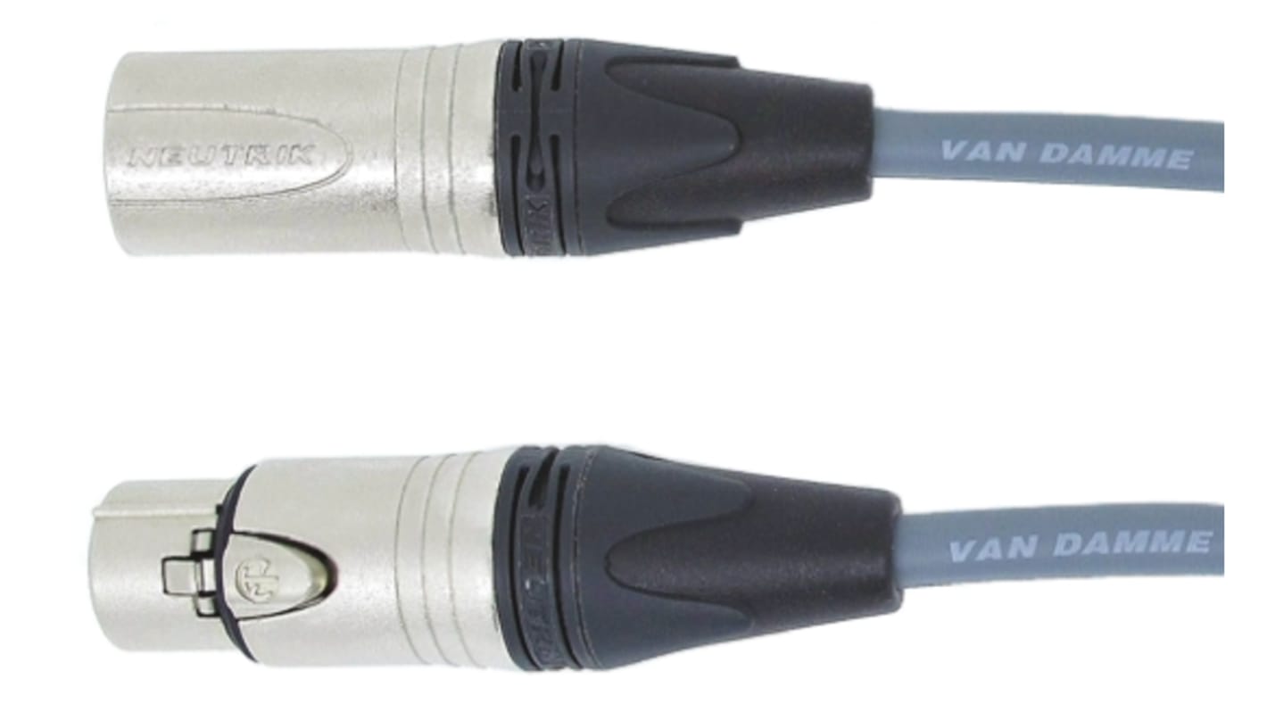 Van Damme Male 5 Pin XLR to Female 5 Pin XLR Cable, Grey, 10m