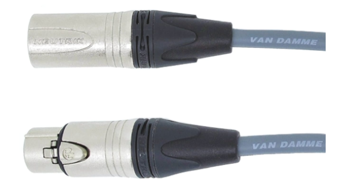 Van Damme Male 5 Pin XLR to Female 5 Pin XLR  Cable, Grey, 15m