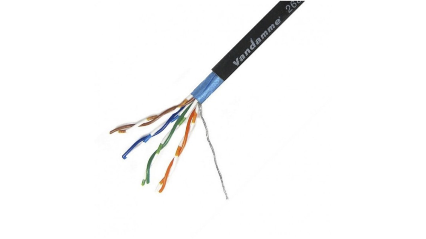 Cable Ethernet Cat5e F/UTP Van Damme de color Negro, long. 100m, funda de PVC