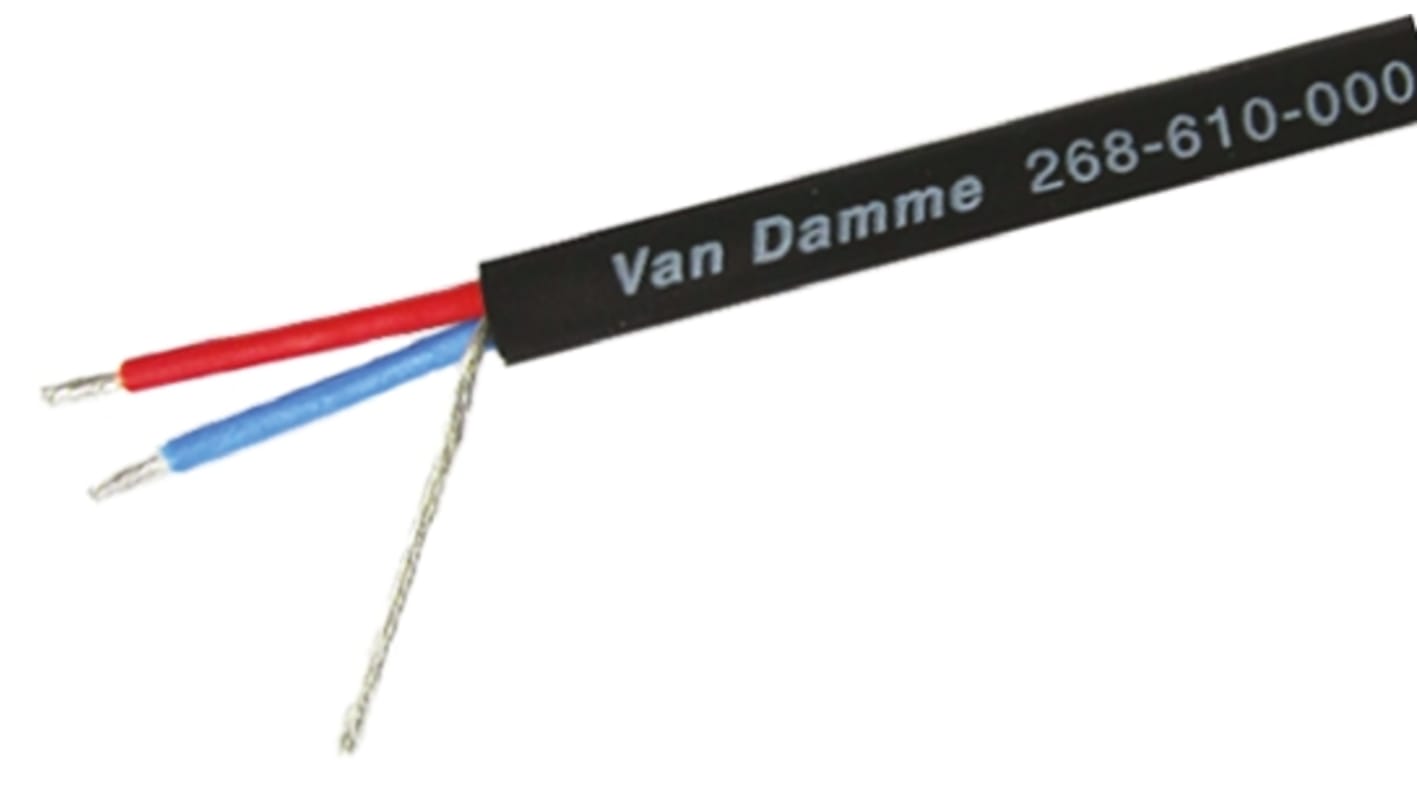 Van Damme 2 Core DMX Cable, 0.50 mm² CSA Screened, 6mm od, 100m, Black