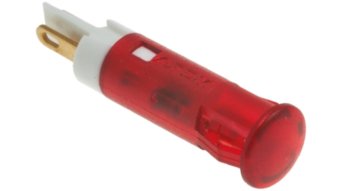 APEM 红色LED面板指示灯, 12V 直流, 20mA, Φ6mm安装孔, Faston，焊接接线片端接, 红色边框