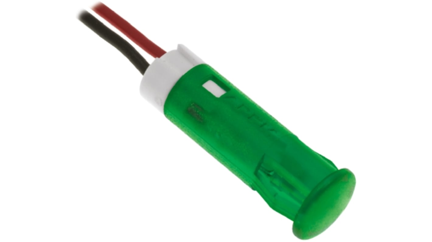 Apem Green Panel Mount Indicator, 24V dc, 10mm Mounting Hole Size, Lead Wires Termination