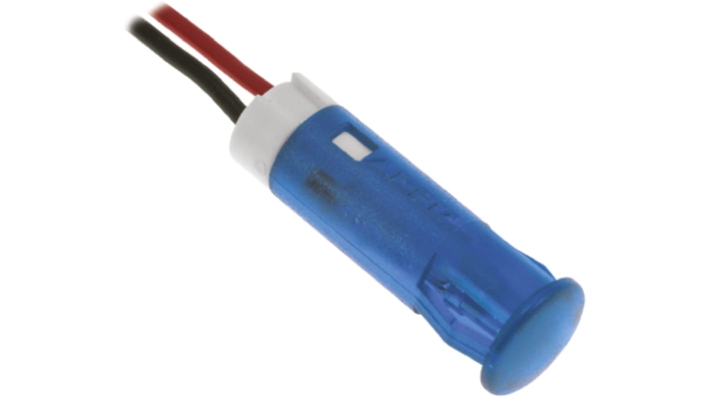 APEM 蓝色LED面板指示灯, 12V 直流, 20mA, Φ6mm安装孔, 引线端接, 蓝色边框