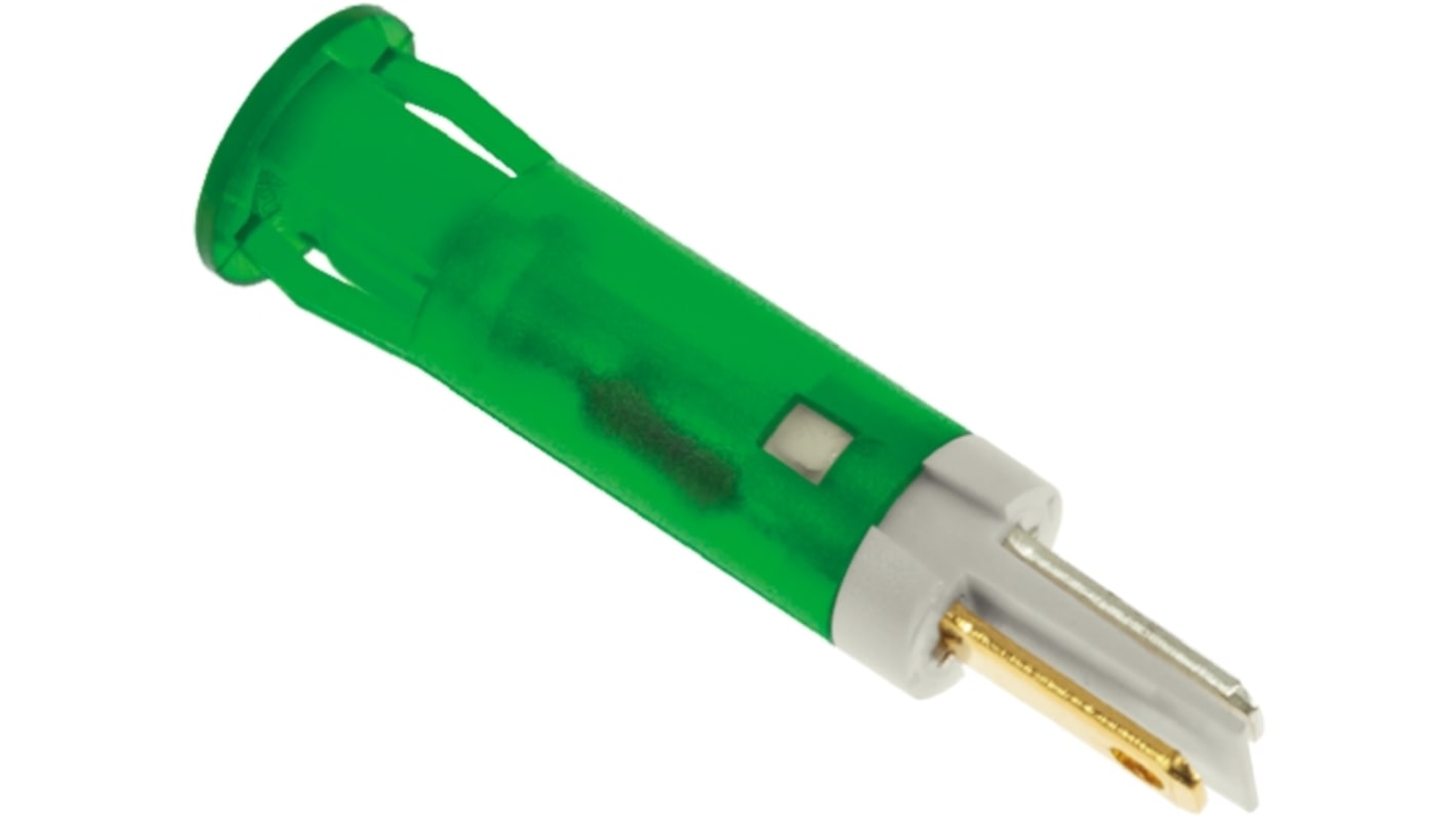 APEM 绿色LED面板指示灯, 12V 直流, 20mA, Φ8mm安装孔, Faston，焊接接线片端接, 绿色边框