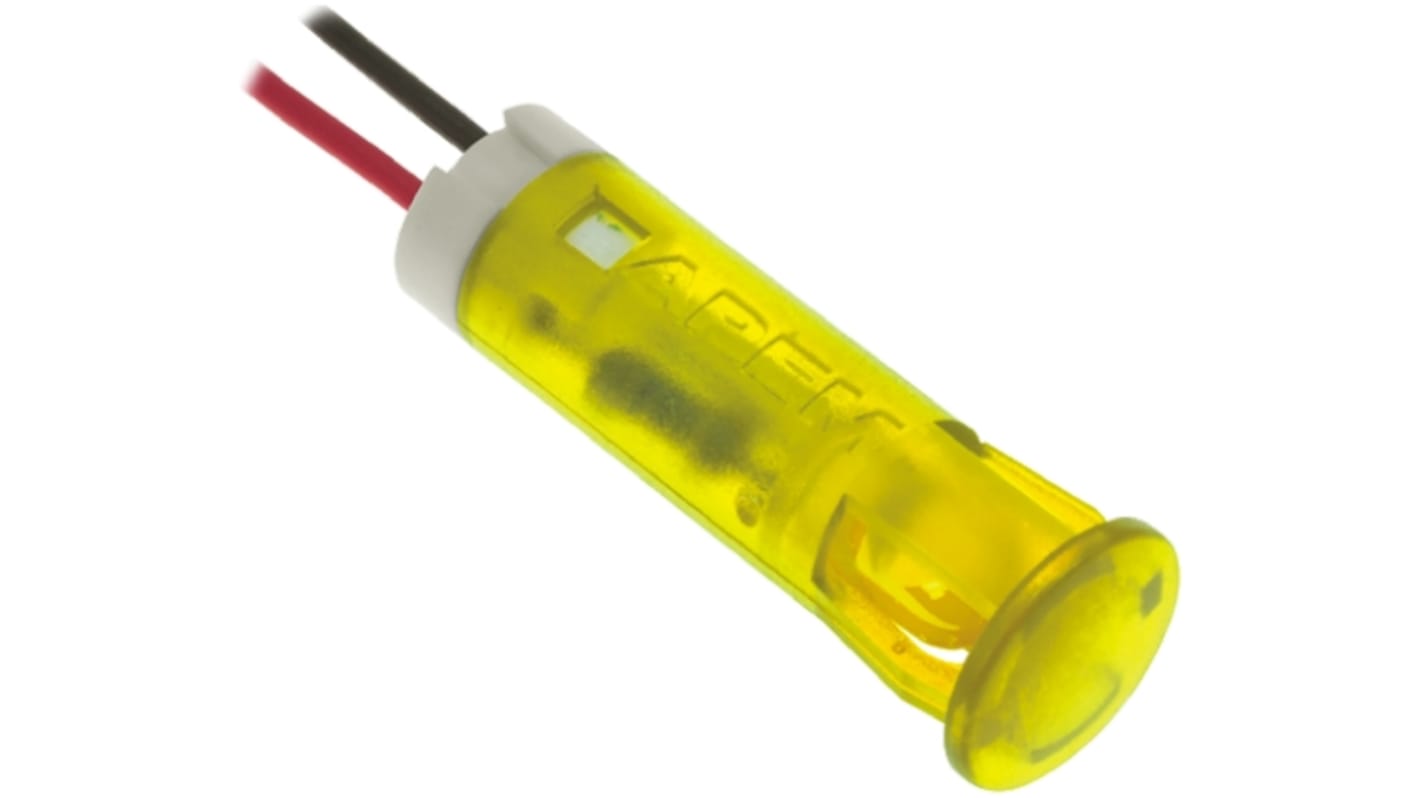 APEM Yellow Panel Mount Indicator, 24V dc, 6mm Mounting Hole Size, Lead Wires Termination