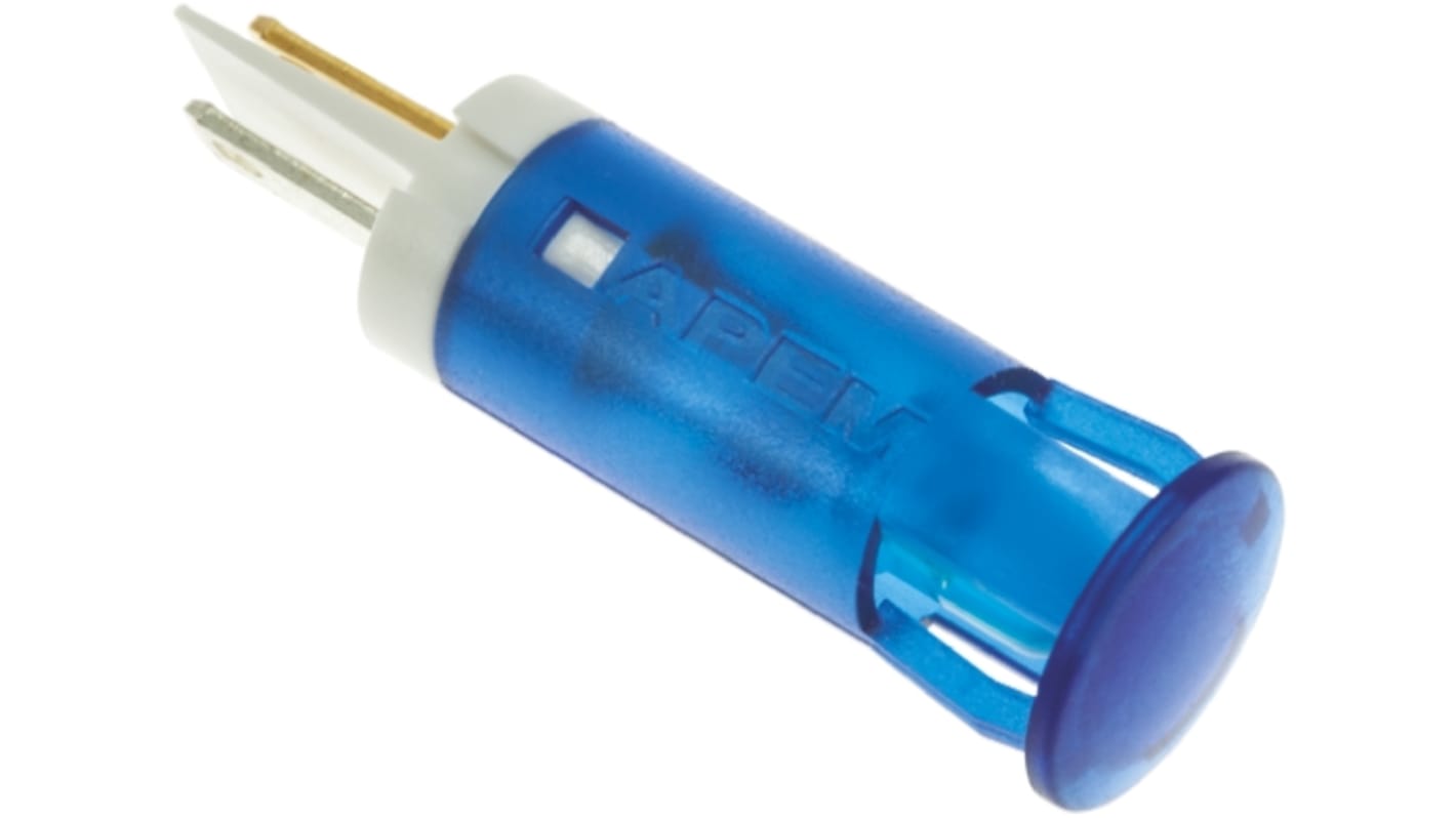 Apem Blue Panel Mount Indicator, 12V dc, 10mm Mounting Hole Size, Faston, Solder Lug Termination