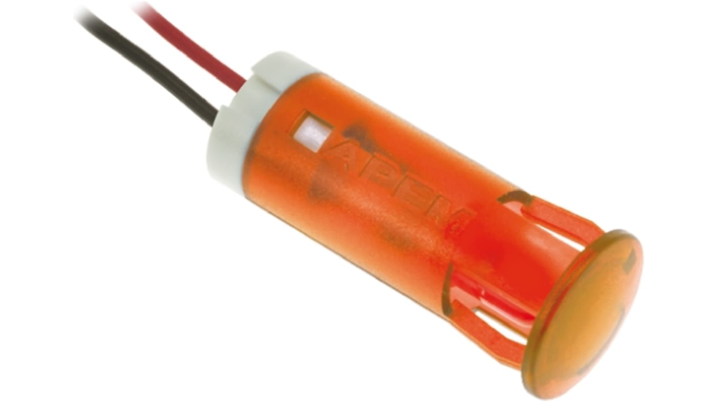 Apem Orange Panel Mount Indicator, 220V ac, 12mm Mounting Hole Size, Lead Wires Termination