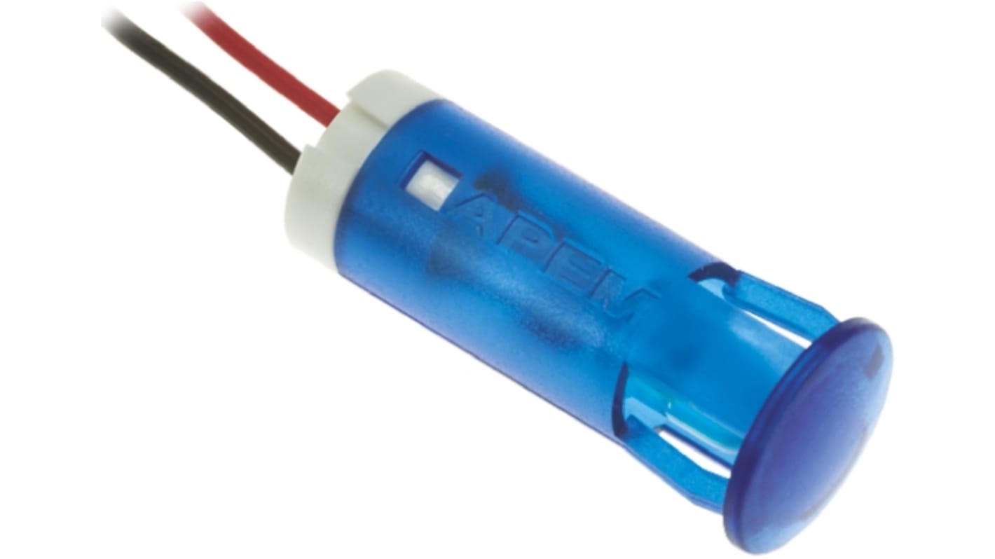 Indicador LED APEM, Azul, marco Azul, Ø montaje 10mm, 12V dc, 20mA, 800mcd