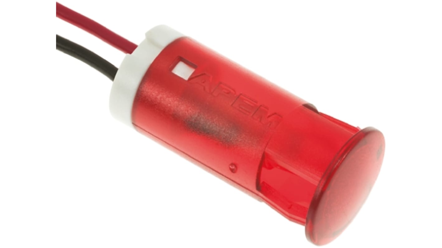 Indicador LED APEM, Rojo, marco Rojo, Ø montaje 12mm, 24V dc, 20mA, 25mcd