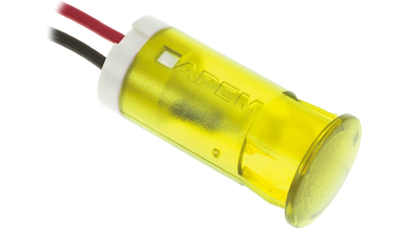 Indicador LED APEM, Amarillo, marco Amarillo, Ø montaje 12mm, 110V ac, 6mA, 380mcd