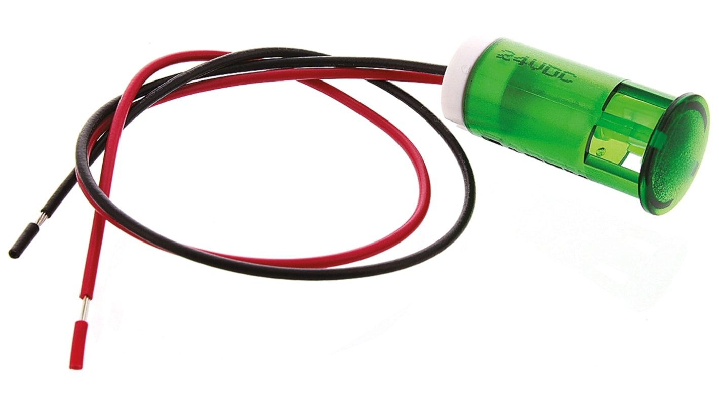 APEM 绿色LED面板指示灯, 24V 直流, 20mA, Φ12mm安装孔, 引线端接, 绿色边框