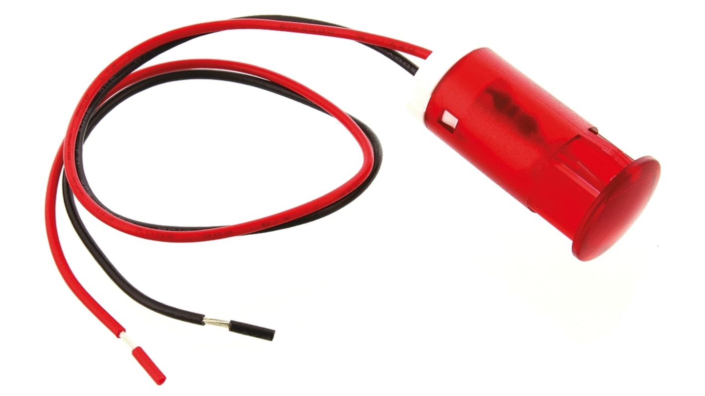 APEM 红色LED面板指示灯, 220V 交流, 3mA, Φ12mm安装孔, 引线端接, 红色边框
