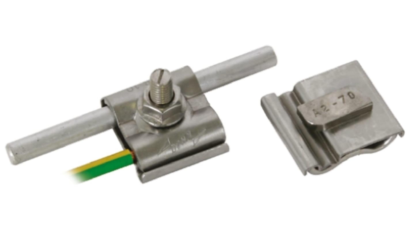 Abrazadera de conexión a tierra de pararrayos Dehn M8 UNI PV de Acero Inoxidable, Ø varilla 8-10mm