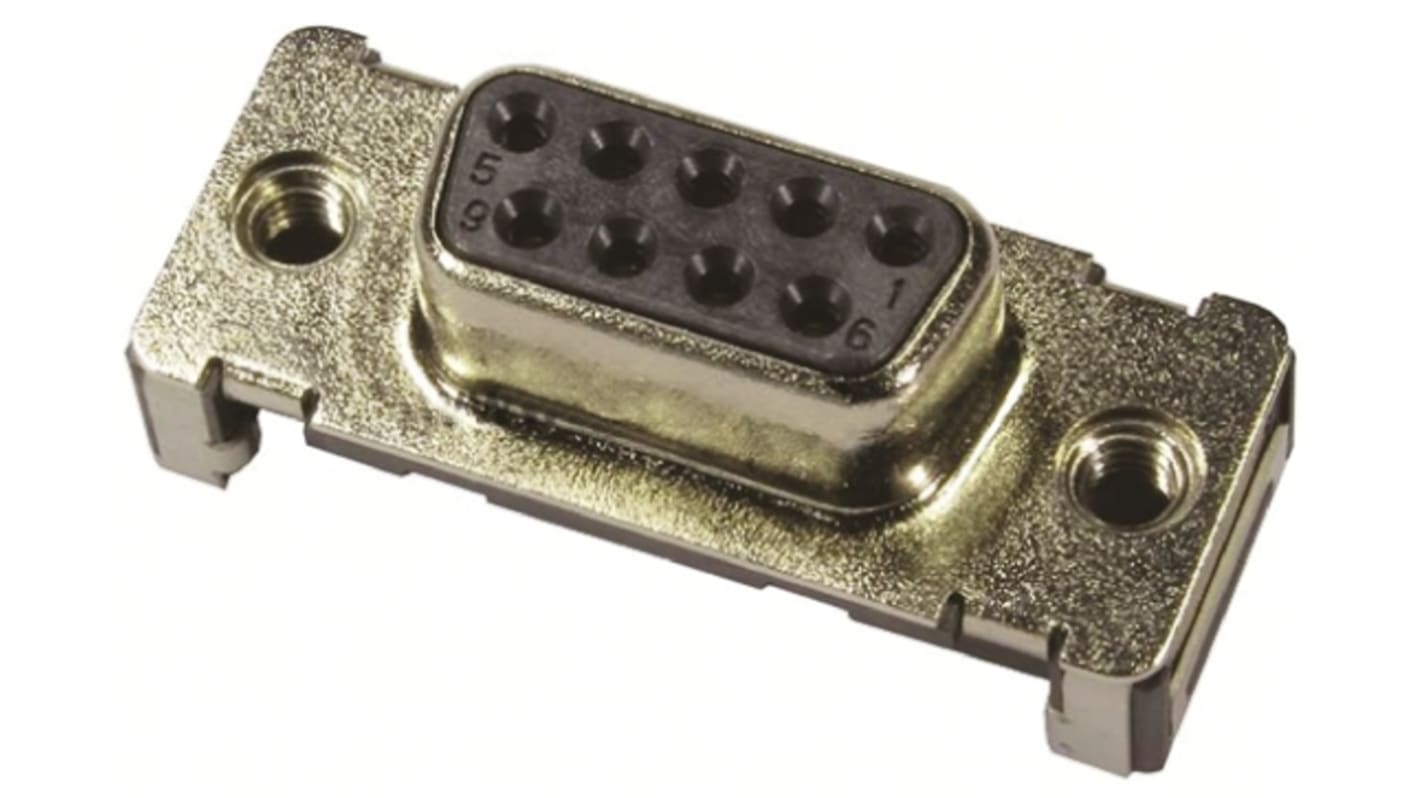 HARTING D-Sub 9 Way SMT D-sub Connector Socket, 2.74mm Pitch, with 4-40 UNC, Threaded Insert