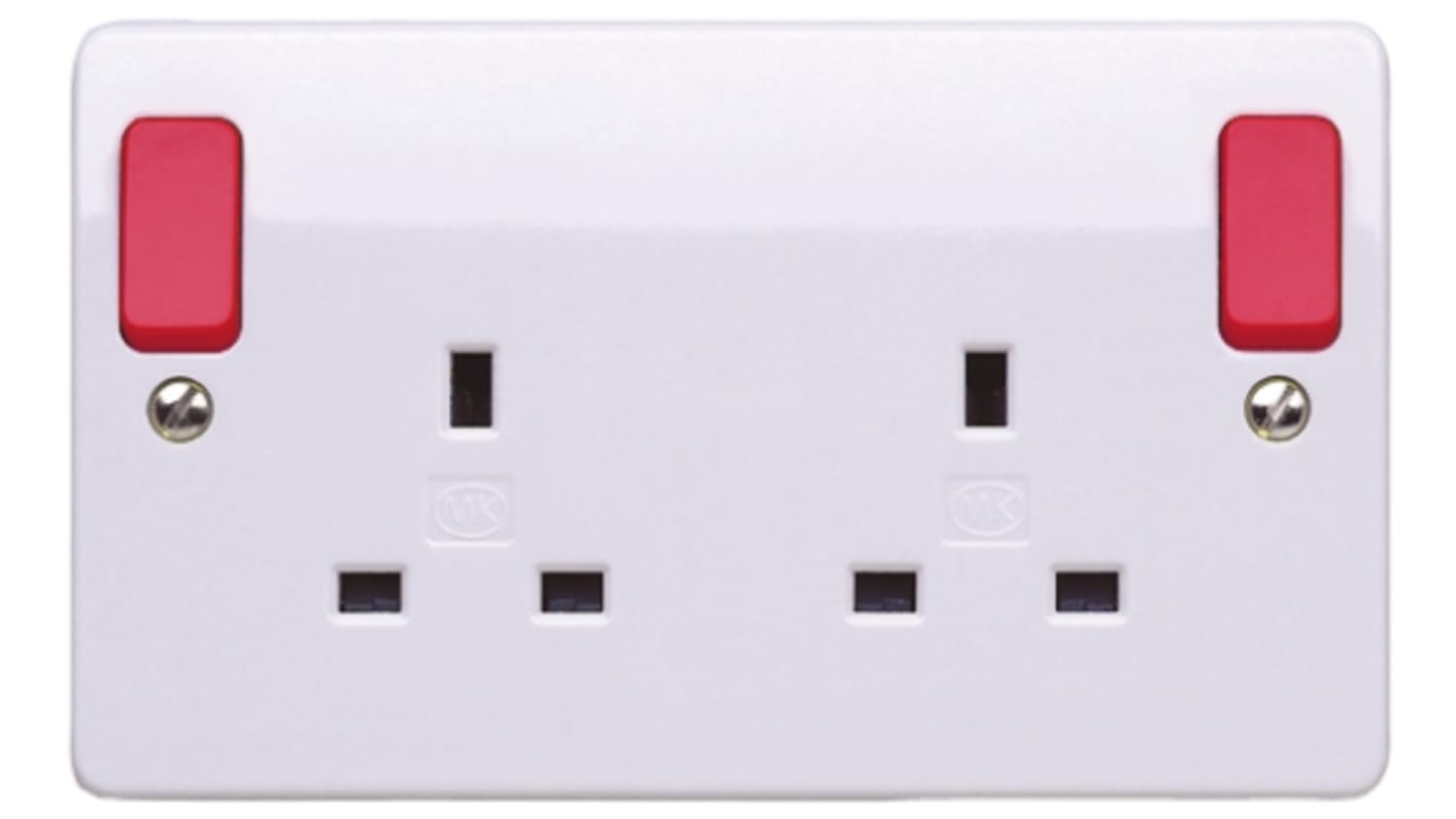 MK Electric 英标插座, 带开关, 2位, 表面安装, 13A, 红色