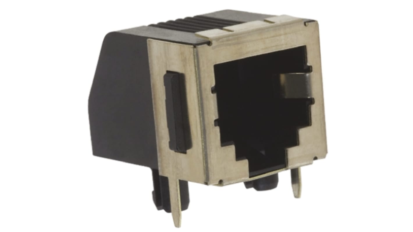 Conector RJ14 Cat3 Hembra TE Connectivity serie 5555140, de 6 polos vías, apantallamiento STP