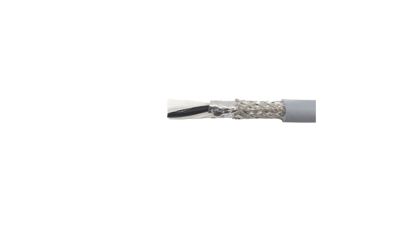 Alpha Wire Ecogen Ecoflex Control Cable, 2 Cores, 0.14 mm², ECO, Screened, 30m, Grey mPPE Sheath, 26 AWG