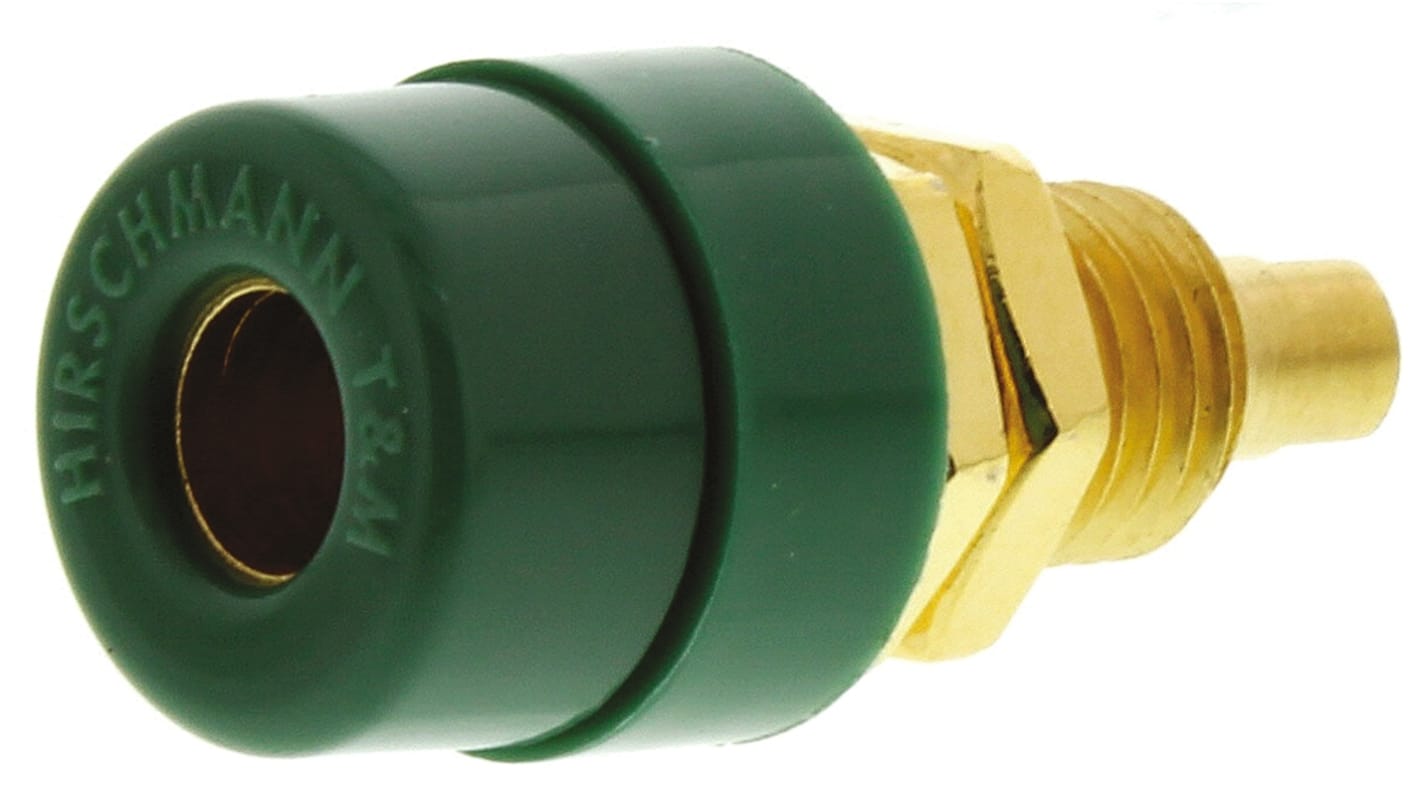 Hirschmann Test & Measurement Green Female Banana Socket, 4 mm Connector, Solder Termination, 32A, 30 V ac, 60V dc,