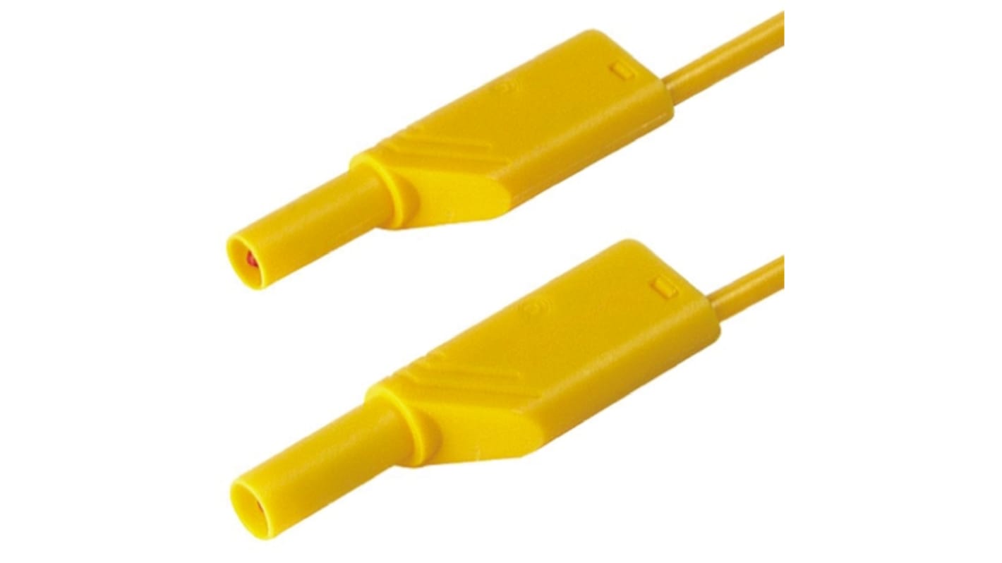 Cable de prueba con conector de 4 mm  Hirschmann de color Amarillo, Macho-Macho, 1000V ac/dc, 32A, 500mm