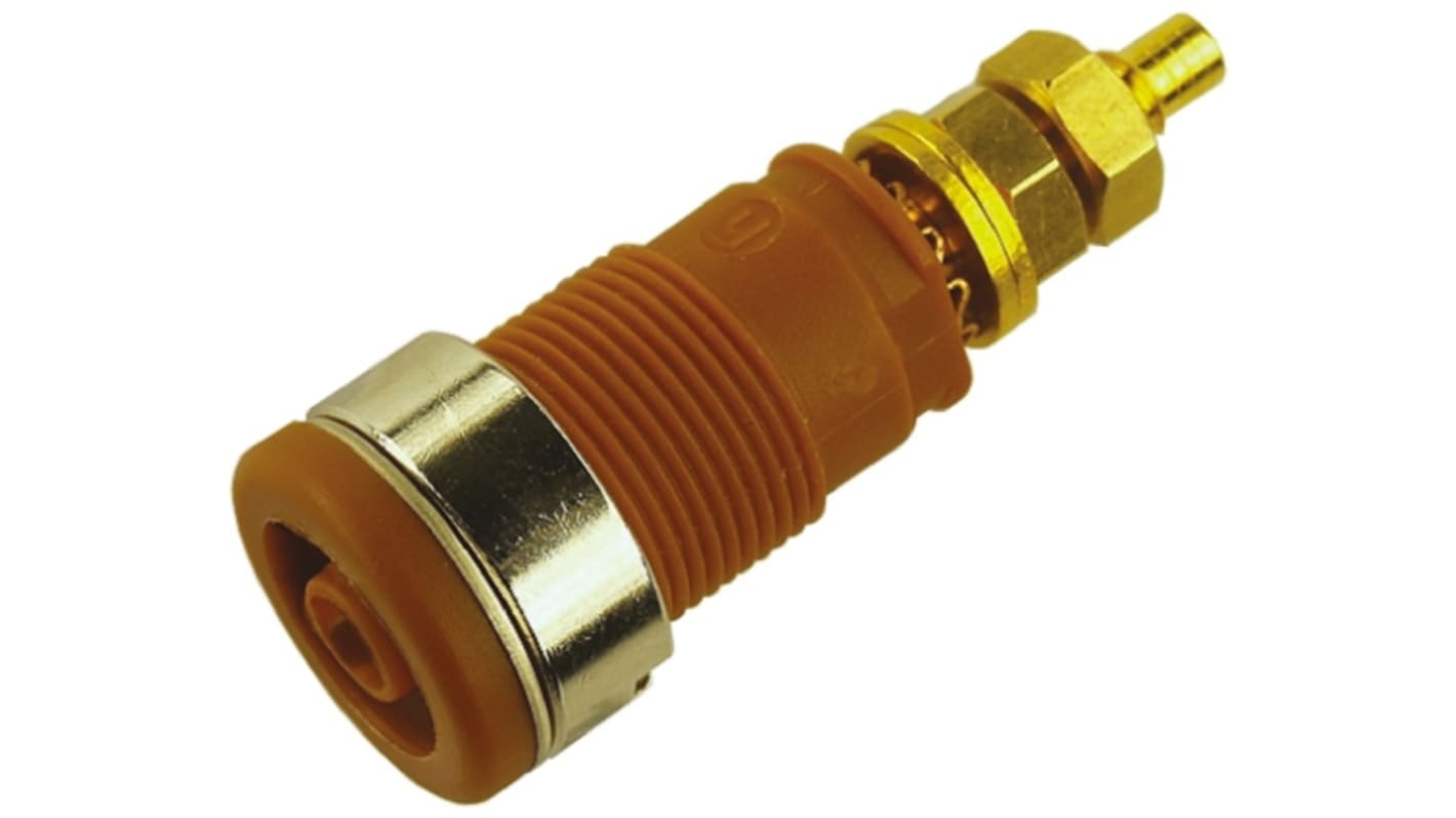 Hirschmann Test & Measurement Brown Female Banana Socket, 4 mm Connector, Solder Termination, 32A, 1000V ac/dc, Gold