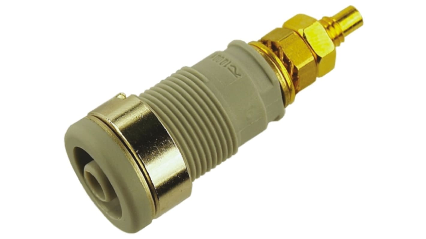 Hirschmann Test & Measurement Grey Female Banana Socket, 4 mm Connector, Solder Termination, 32A, 1000V ac/dc, Gold