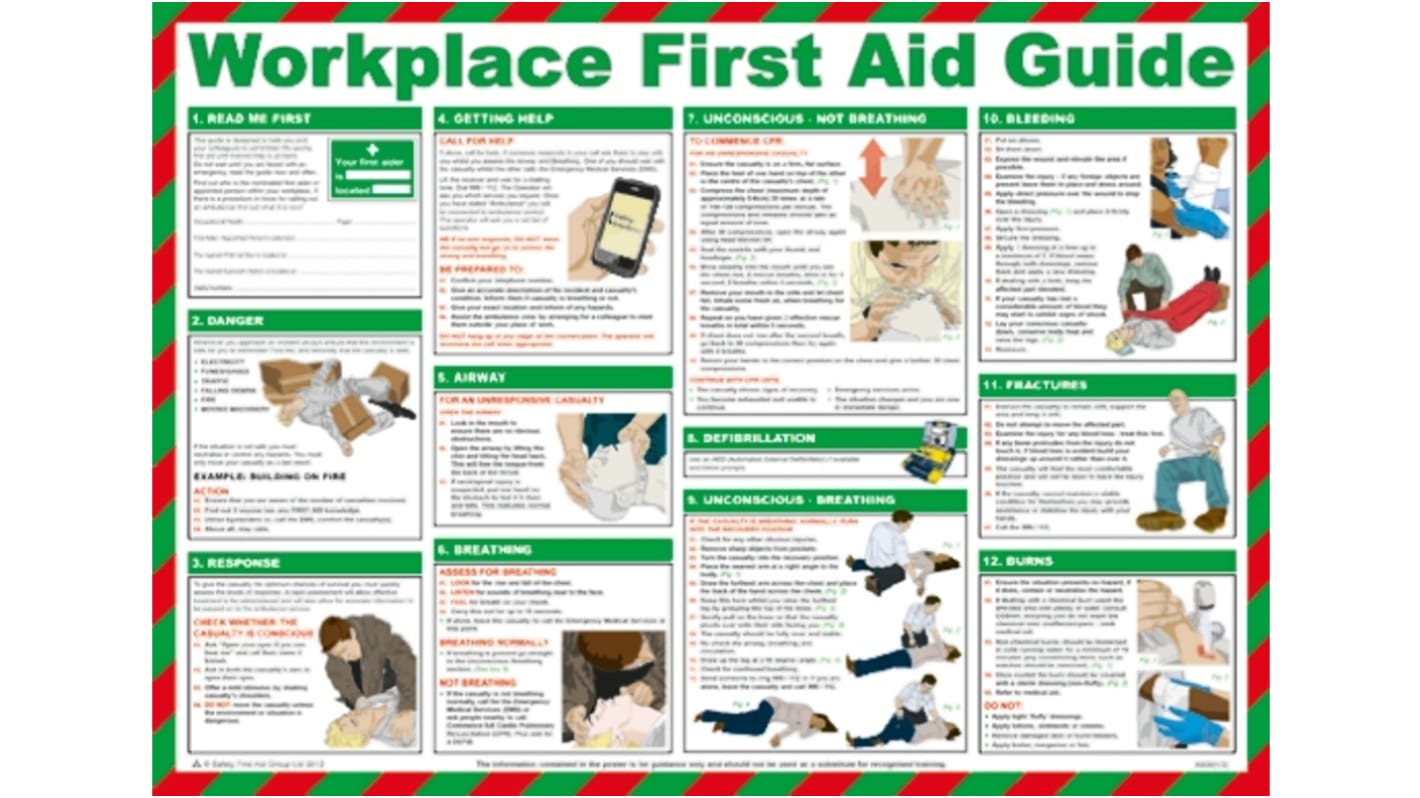 Workplace First Aid Guidance Safety Pocket guide, Semi Rigid Laminate, English, 420 mm, 590mm