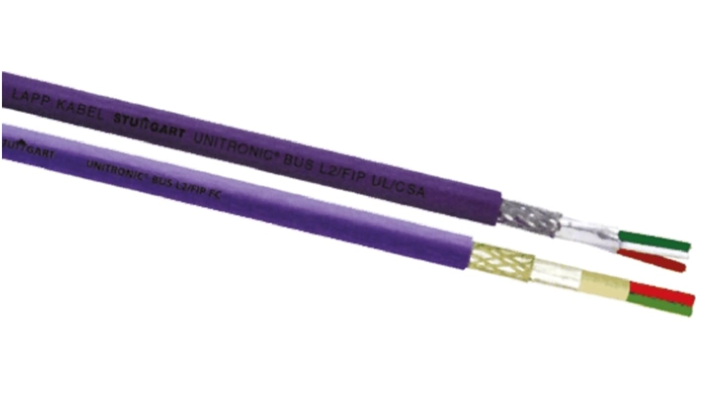 Lapp UNITRONIC BUS PB FD P Data Cable, 2 Cores, 0.32 mm², Screened, 100m, Purple PUR Sheath, 24 AWG