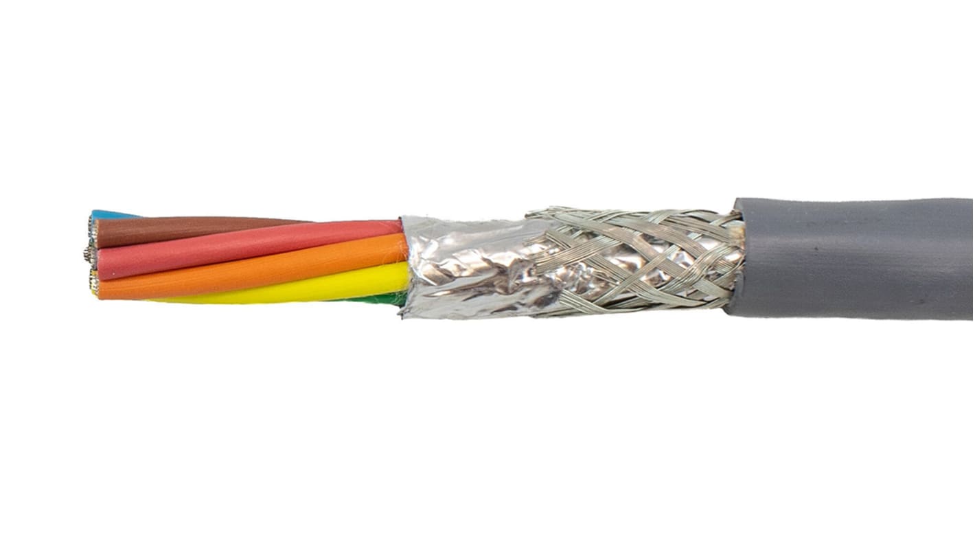 Alpha Wire Ecogen Ecocable ECO Steuerkabel, 7-adrig x 0,28 mm² Grau, 30m, 24 AWG, Folie und Geflecht