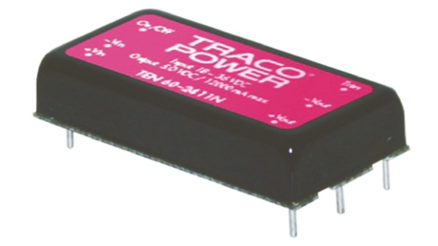 TRACOPOWER TEN 60N DC-DC Converter, 24V dc/ 2.5A Output, 18 → 36 V dc Input, 60W, Through Hole, +85°C Max Temp