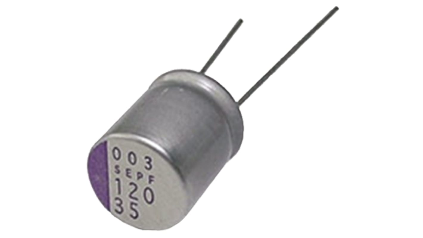 Condensatore polimerico Panasonic SEPF, 82μF, 35V cc, montaggio a foro passante